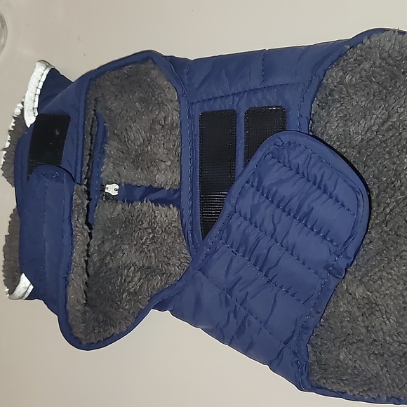 PPET Navy Blue Waterproof Winter Coat with Two Way Zippered Harness Hole,Size XS - Picture 6 of 8